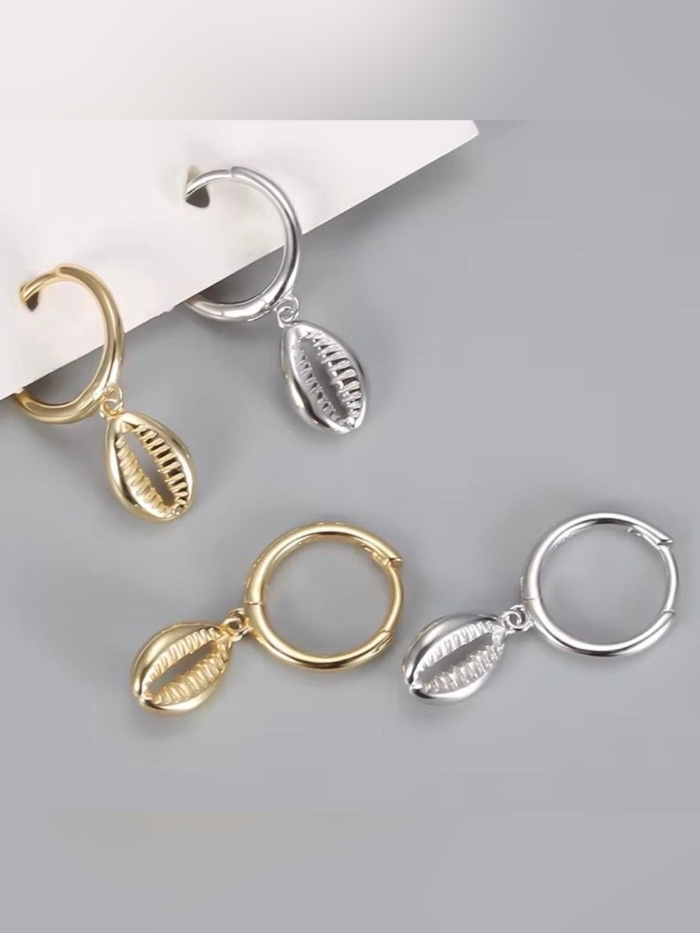 Gold Cowrie Hoop Earrings - Picture 5 of 5